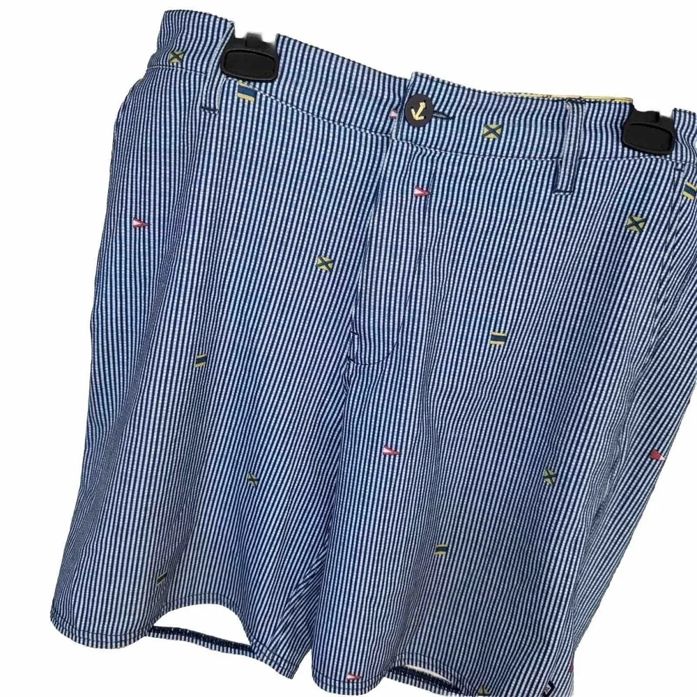 SPERRY Top Sider Blue & White Striped‎ Nautical Flag Hybrid Board Shorts Size 34